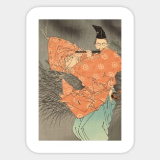 Fujiwara Yasumasa Plays the Flute by Moonlight by Tsukioka Yoshitoshi Sticker